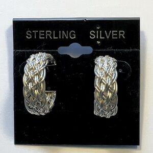 Sterling Silver Basket Weave Braided 3/4 C Hoop Post Earrings